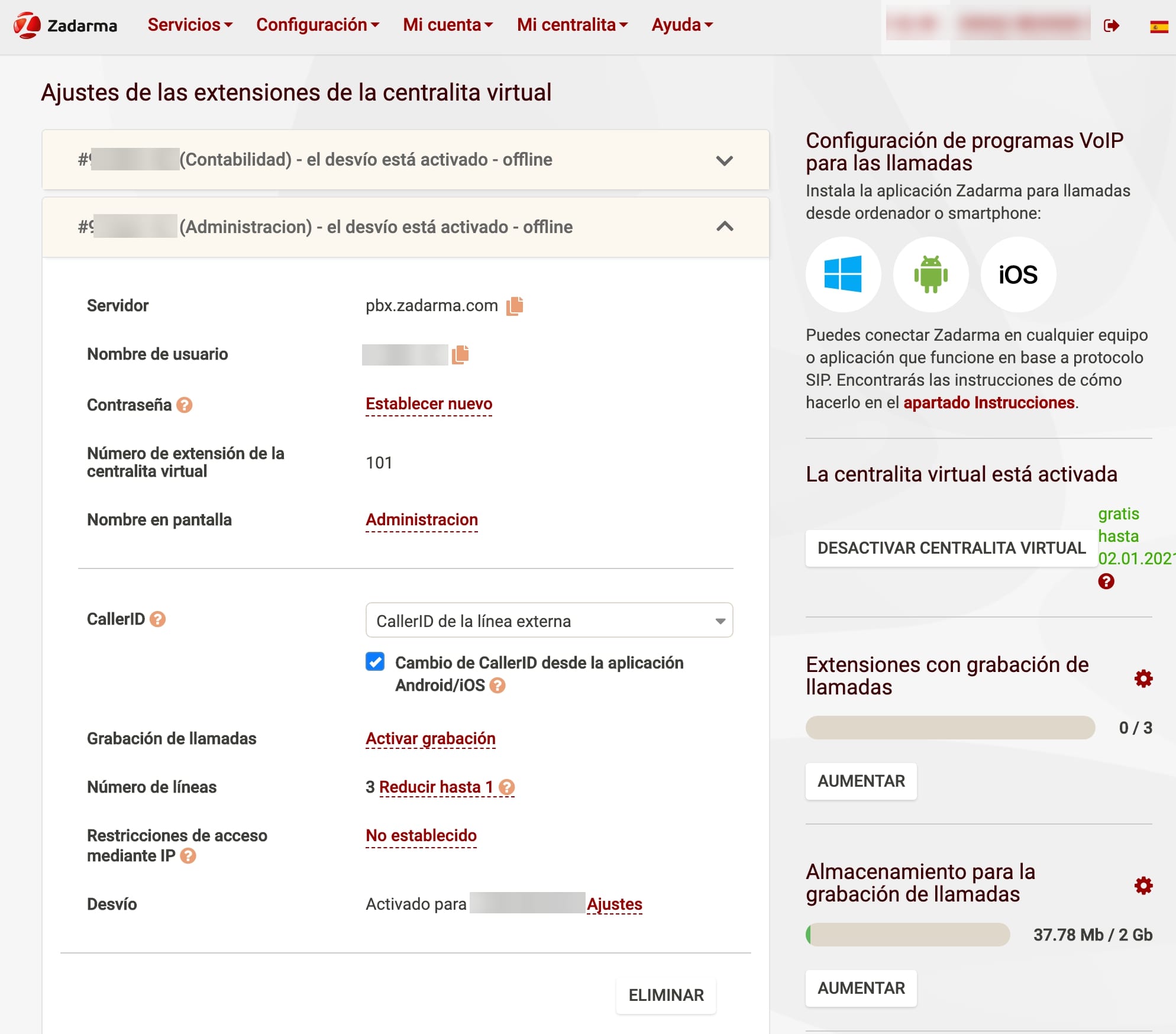 configuracion centralita Zaddarma