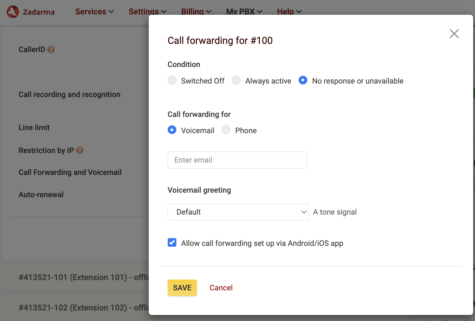 Call Forwarding and Voicemail setup