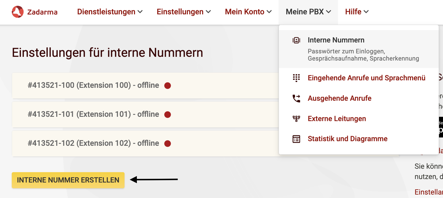 Interne nummer erstellen