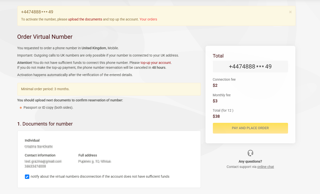 Number reservation