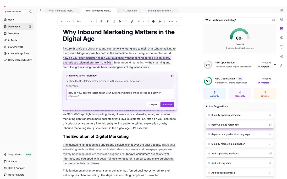 Frase for content writing