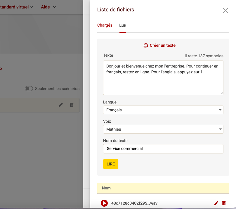 Menu vocal SVI Zadarma
