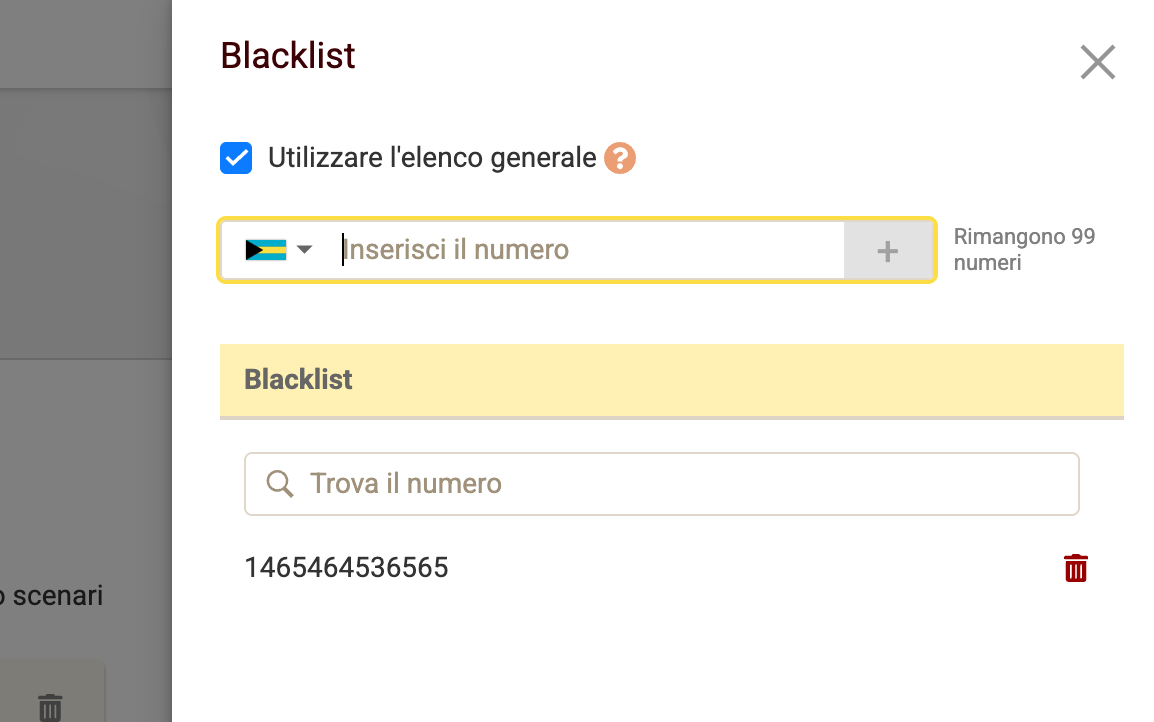 Aggiungi il numero alla blacklist