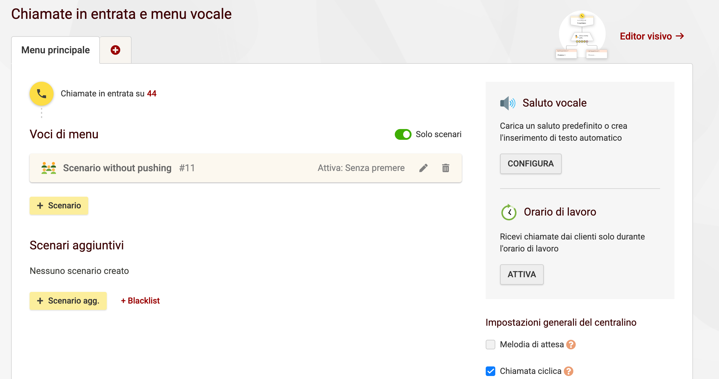 Configurazione del menu vocale