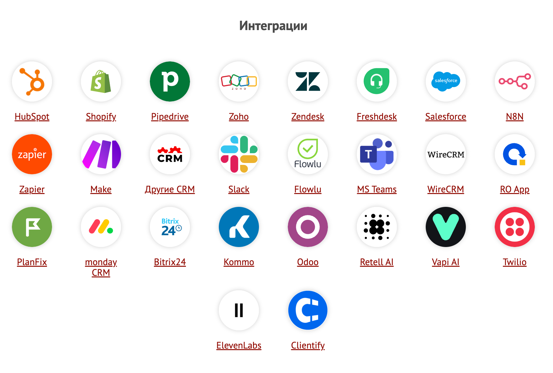 Zadarma АТС интеграции с CRM