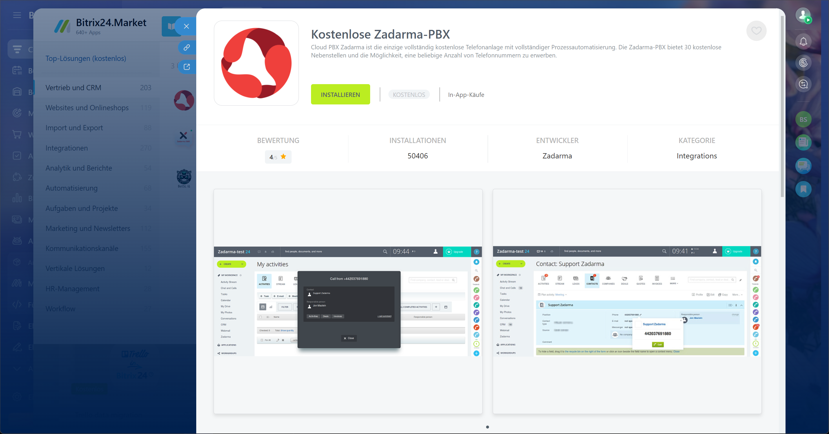 Zadarma-App im Bitrix