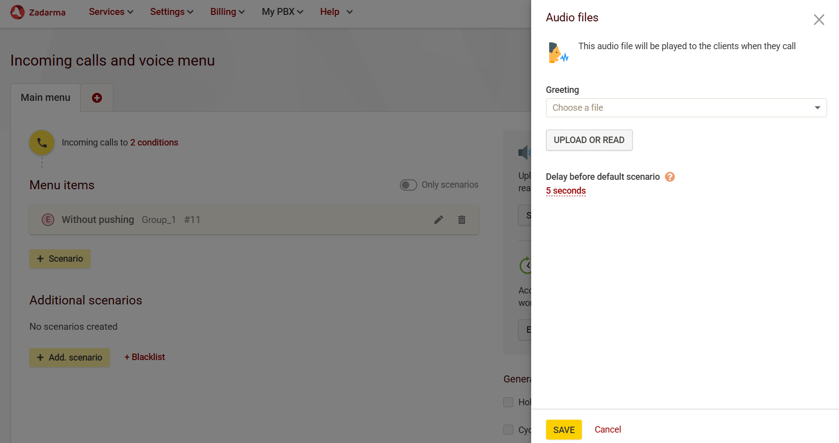 IVR in Zadarma PBX