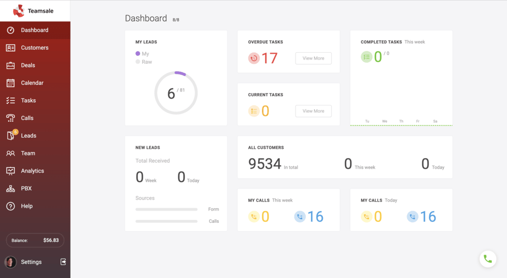 Teamsale CRM dashboard