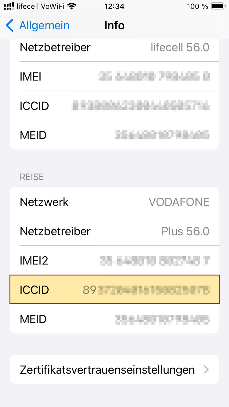 ICCID auf dem iPhone