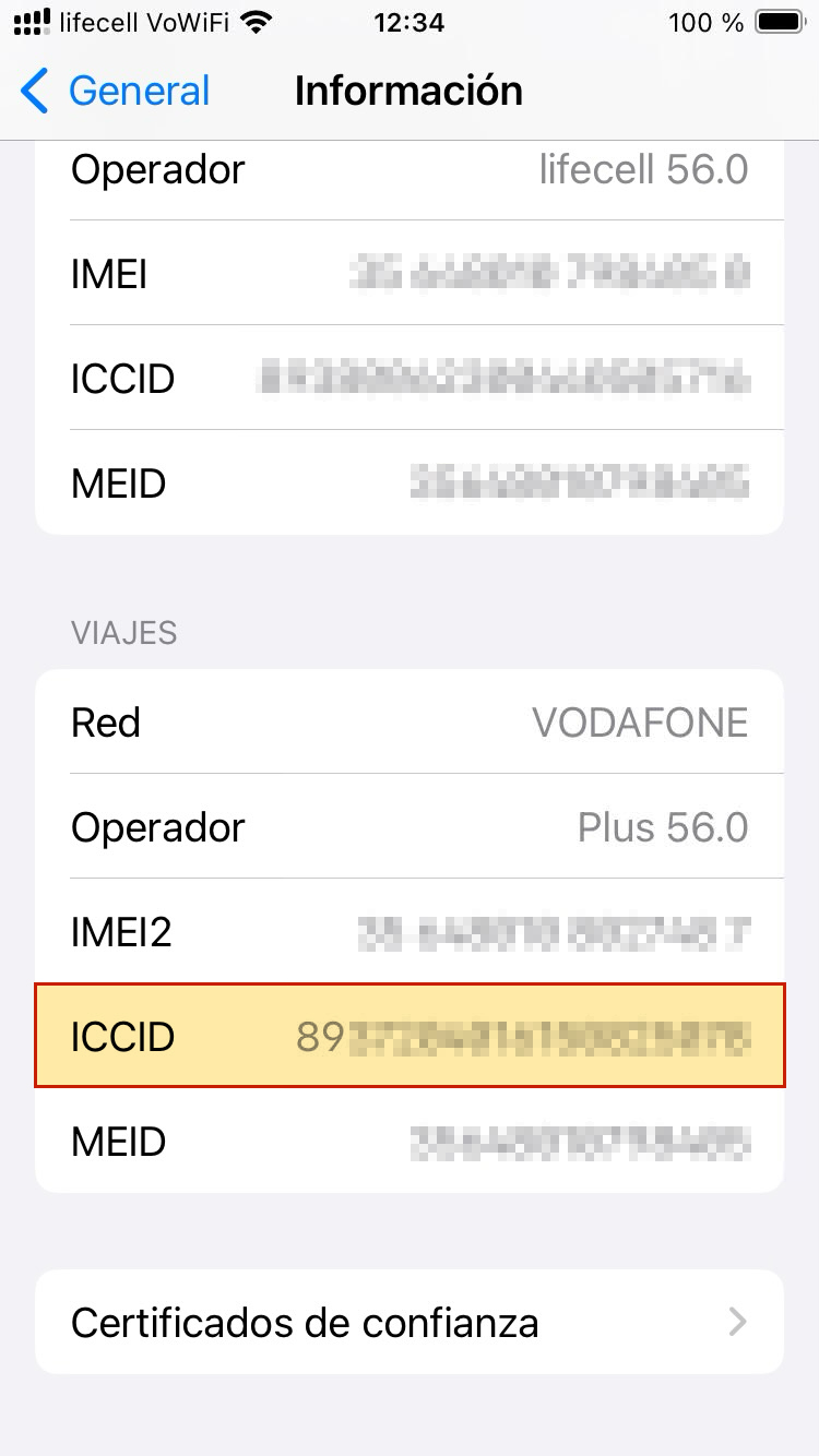 ICCID en iPhone