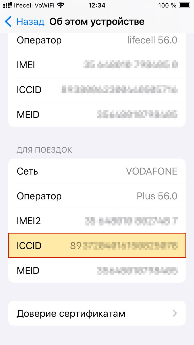 ICCID на iPhone
