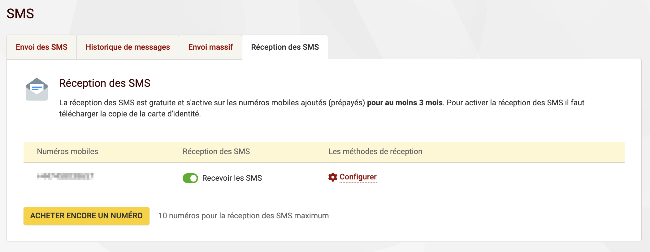 Réception de SMS