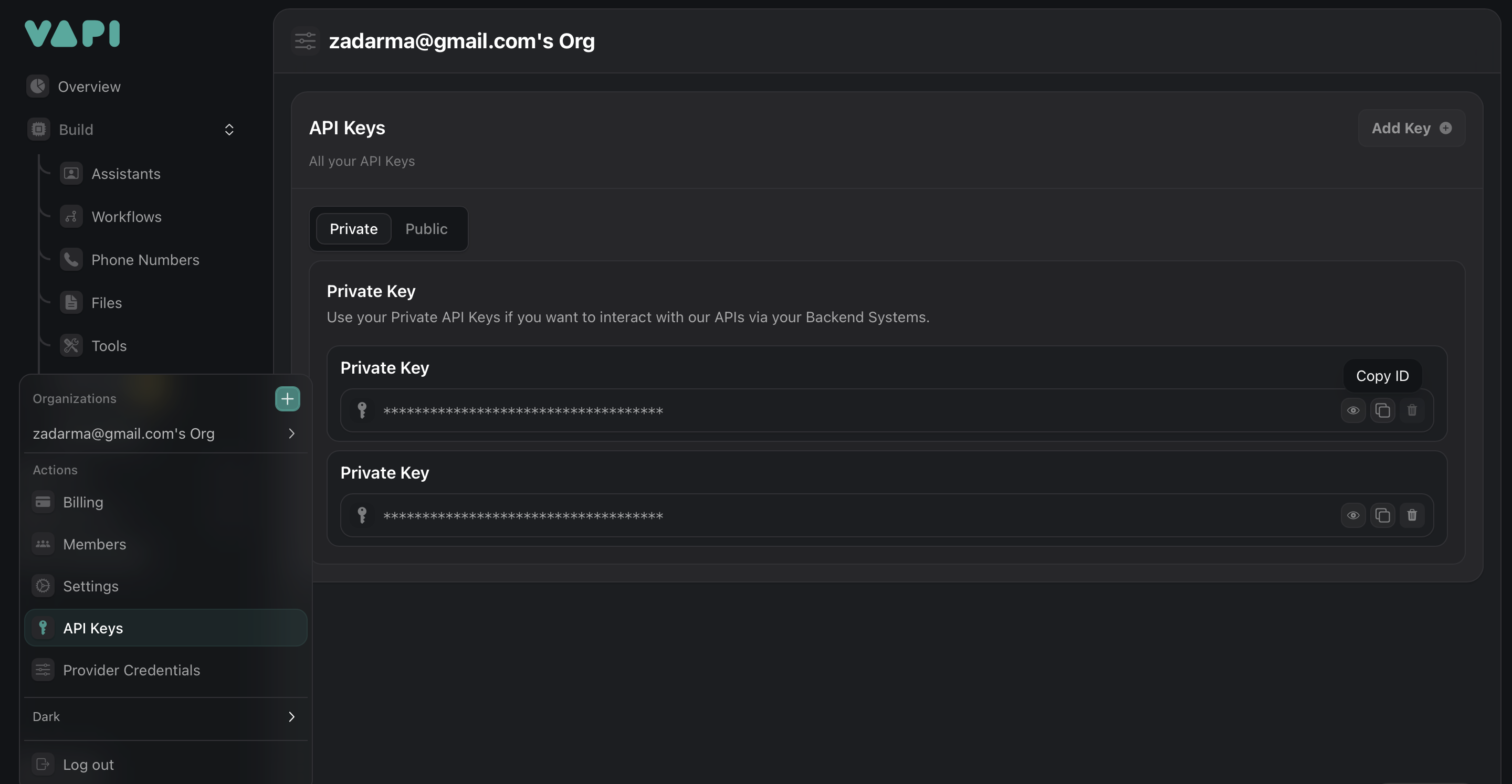 VAPI API keys