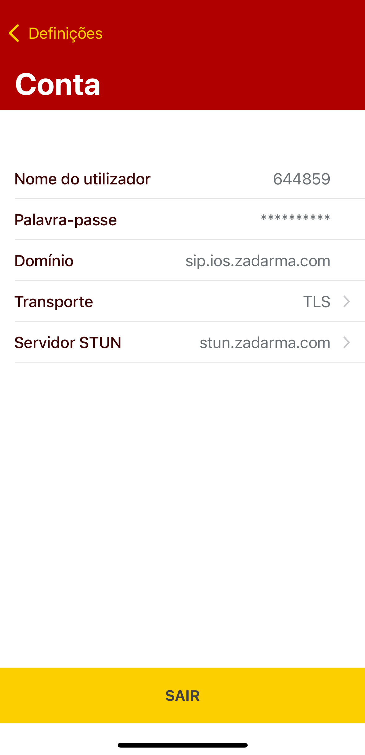  Zadarma para iOS conta