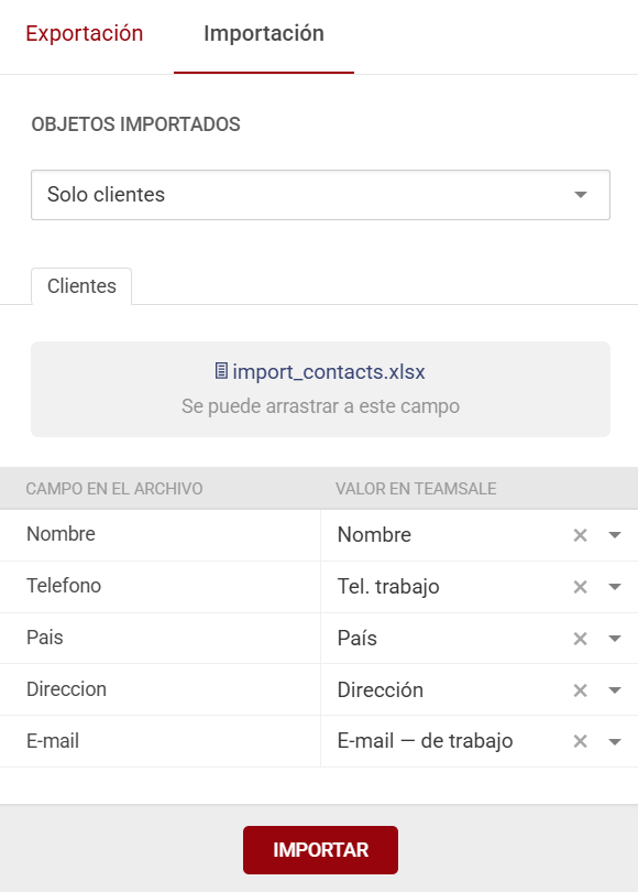 Importación de contactos