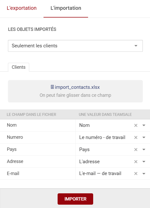 Importation de clients