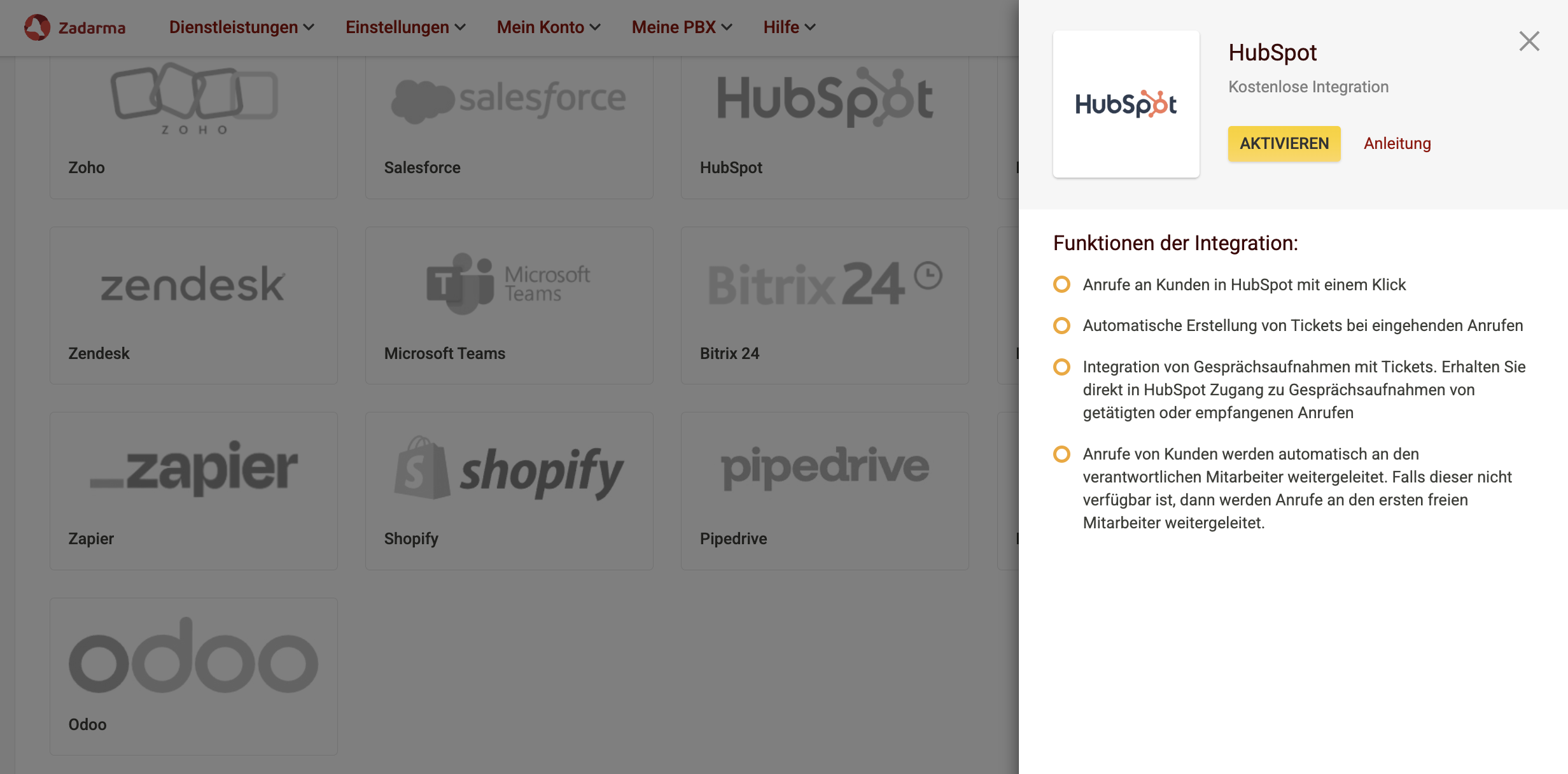 Zadarma HubSpot integration