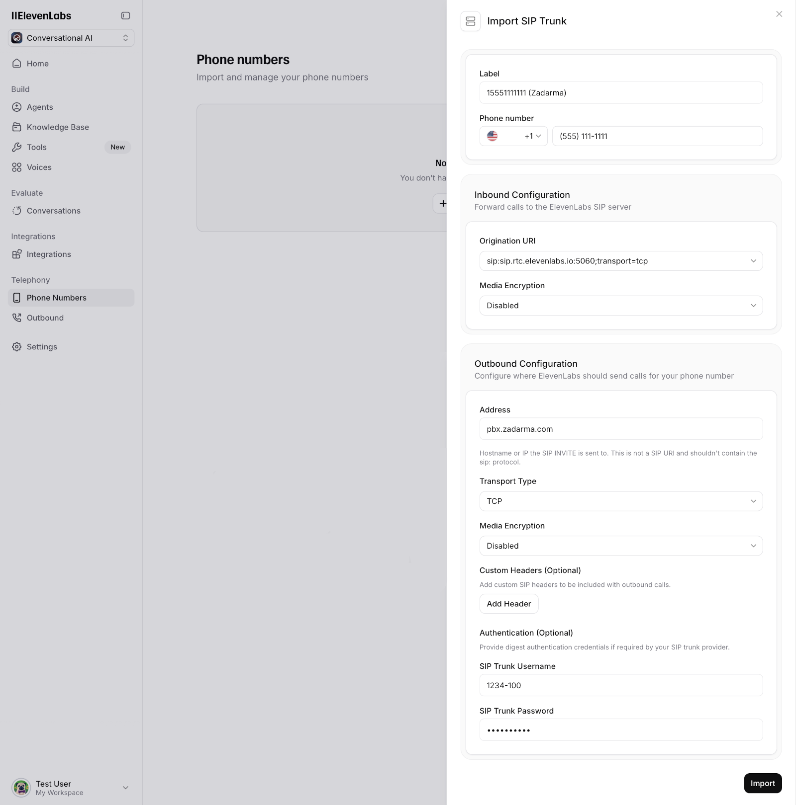 Importer un numéro