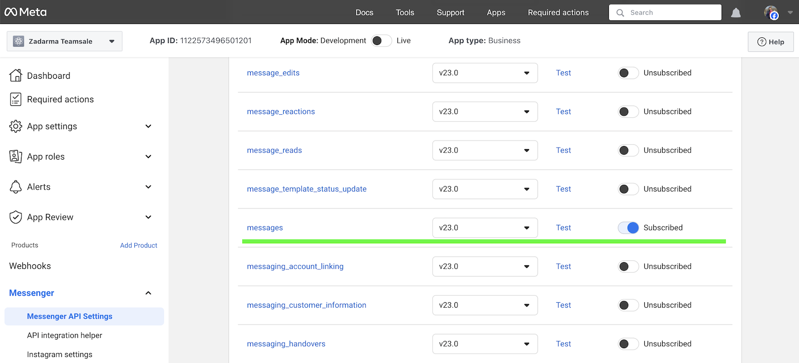 Webhook fields