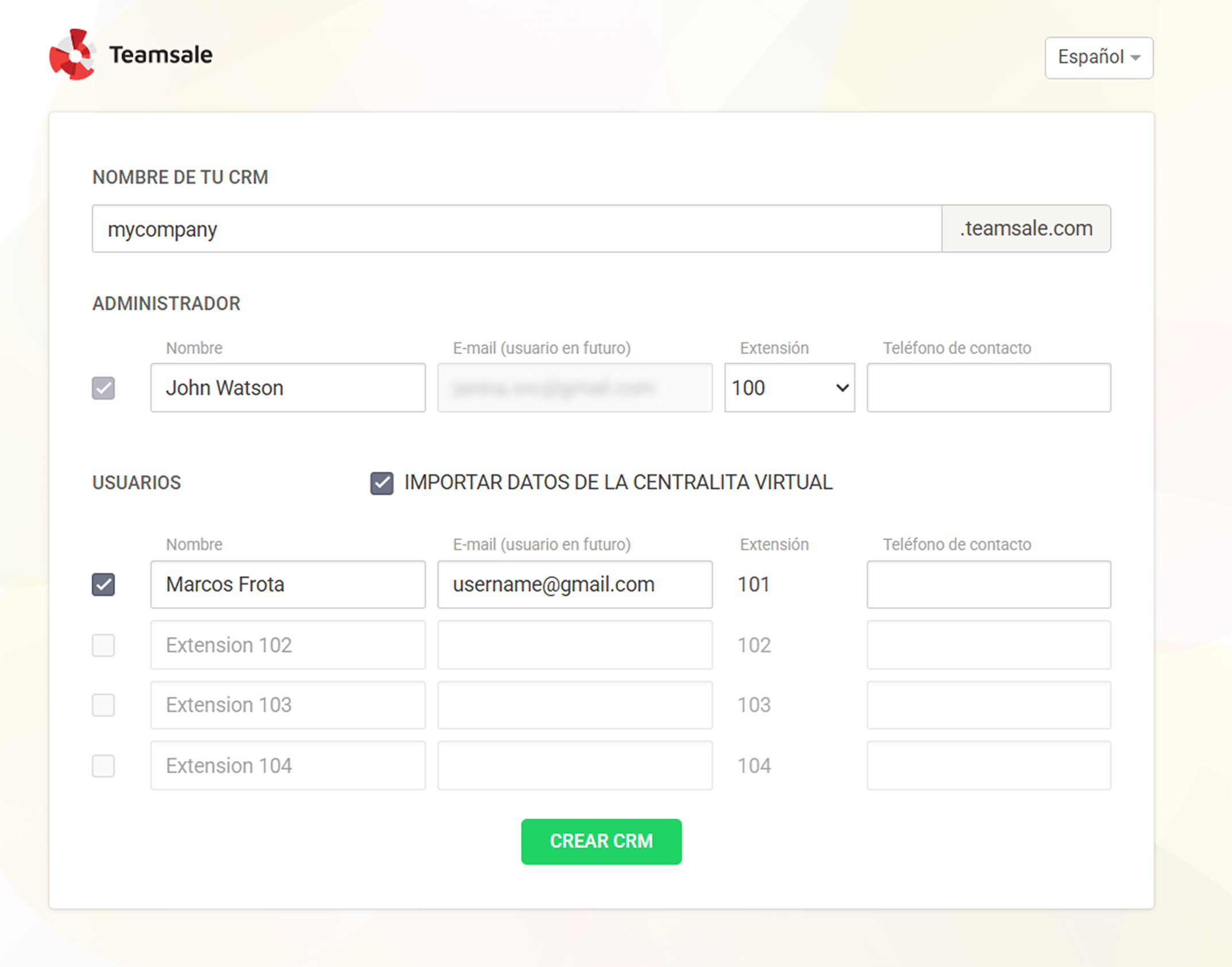 Agregar usuario de CRM