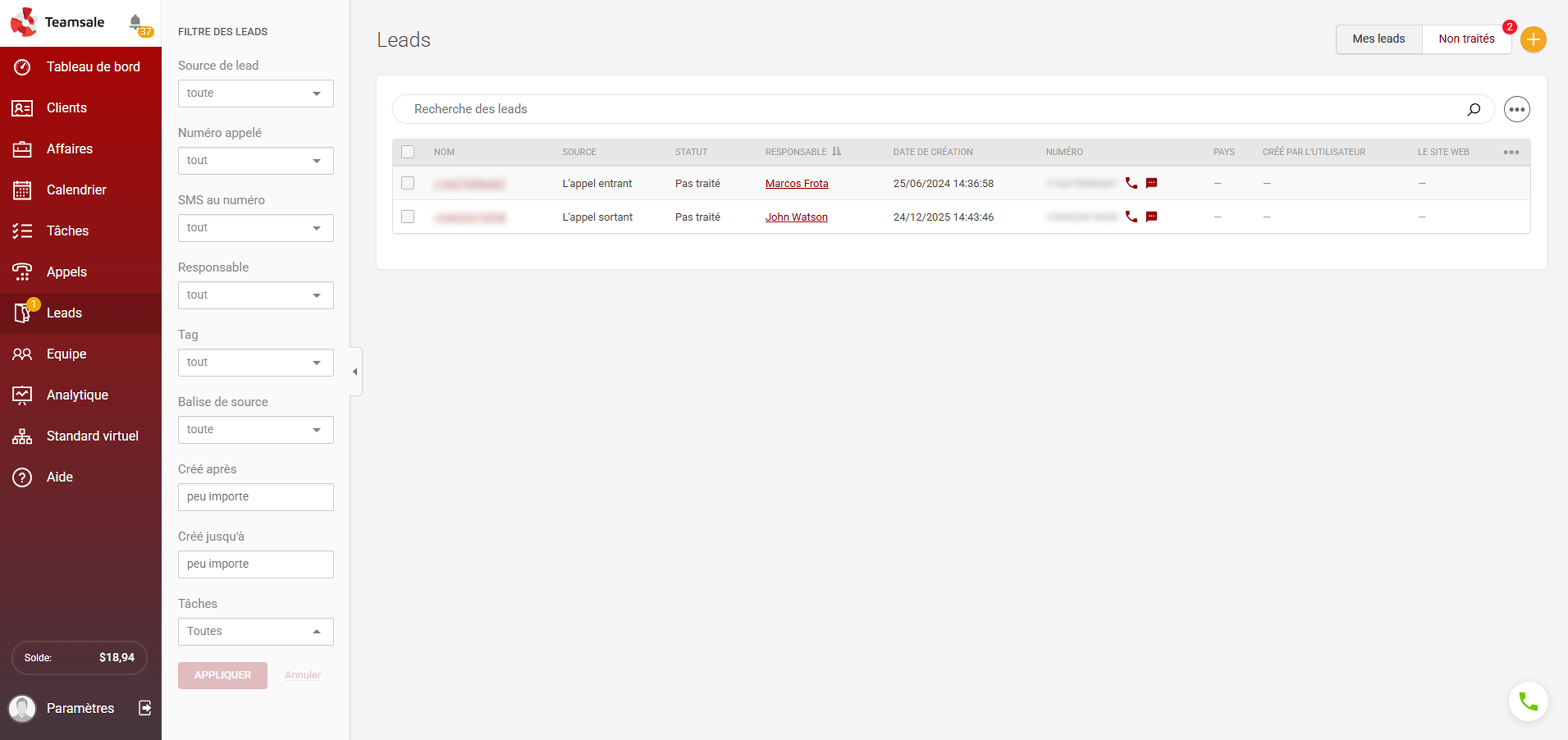 créer un nouveau lead