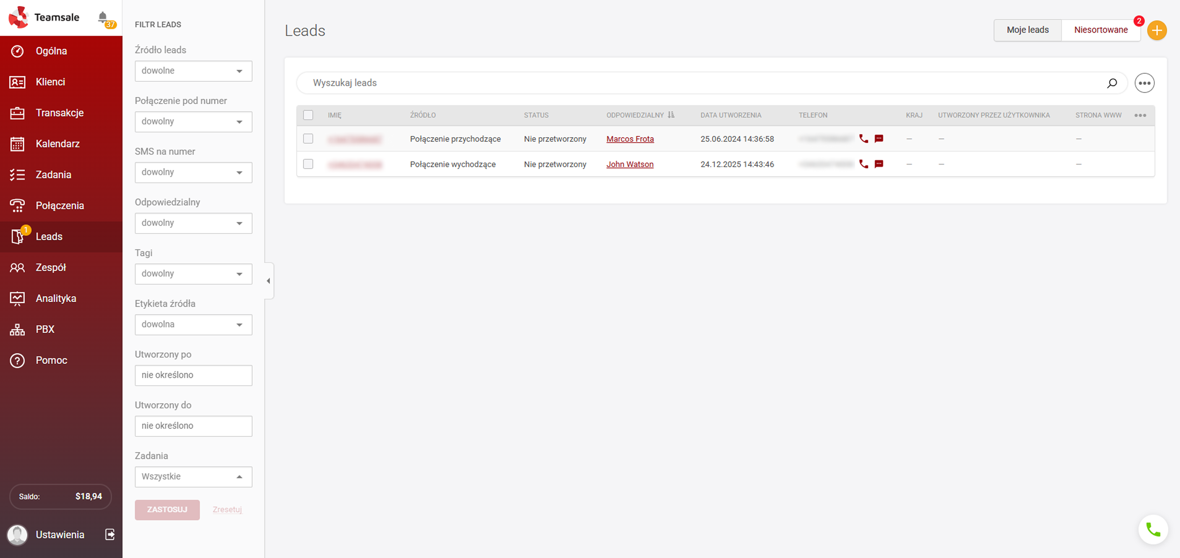 stworzyć nowego potencjalnego klienta
