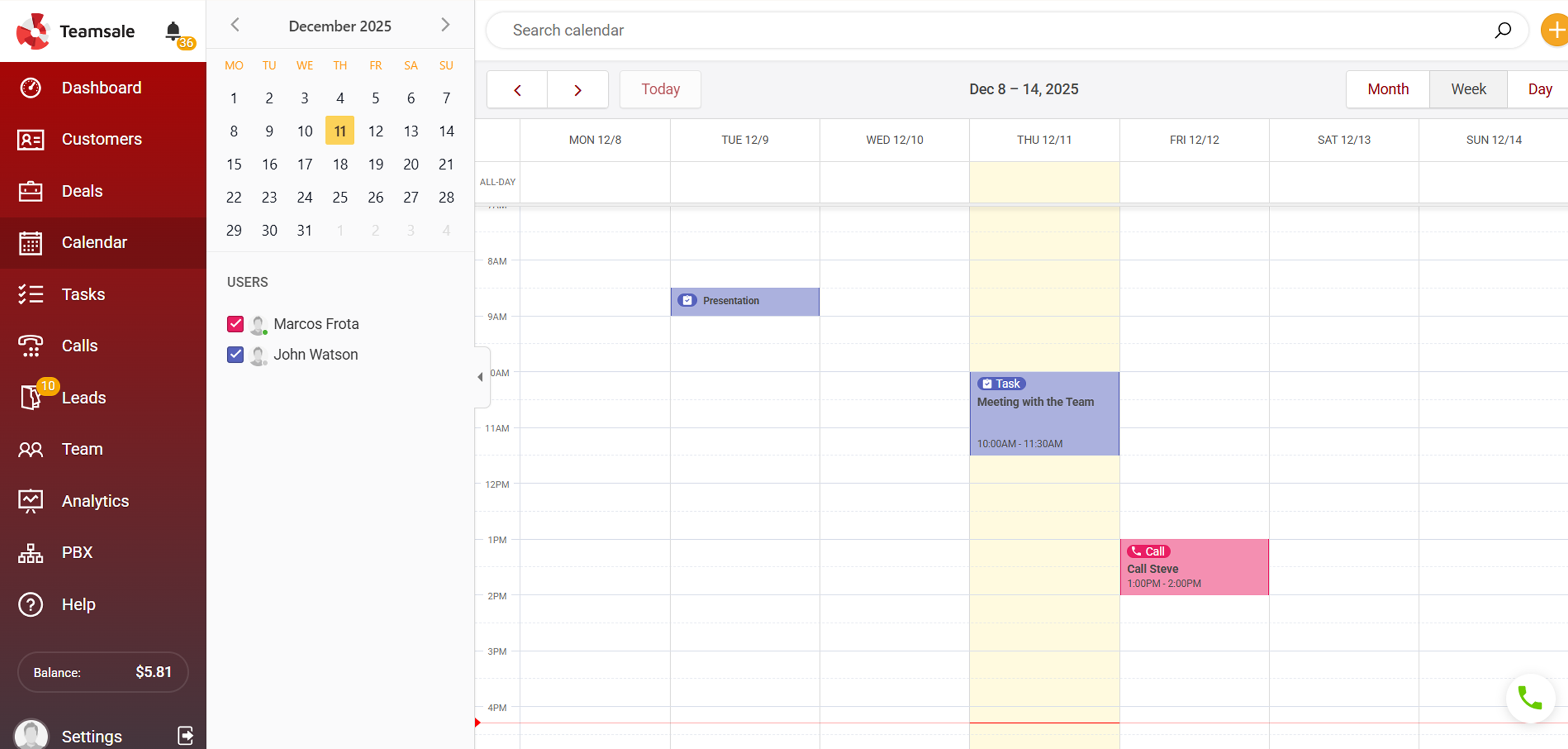 CRM calendar