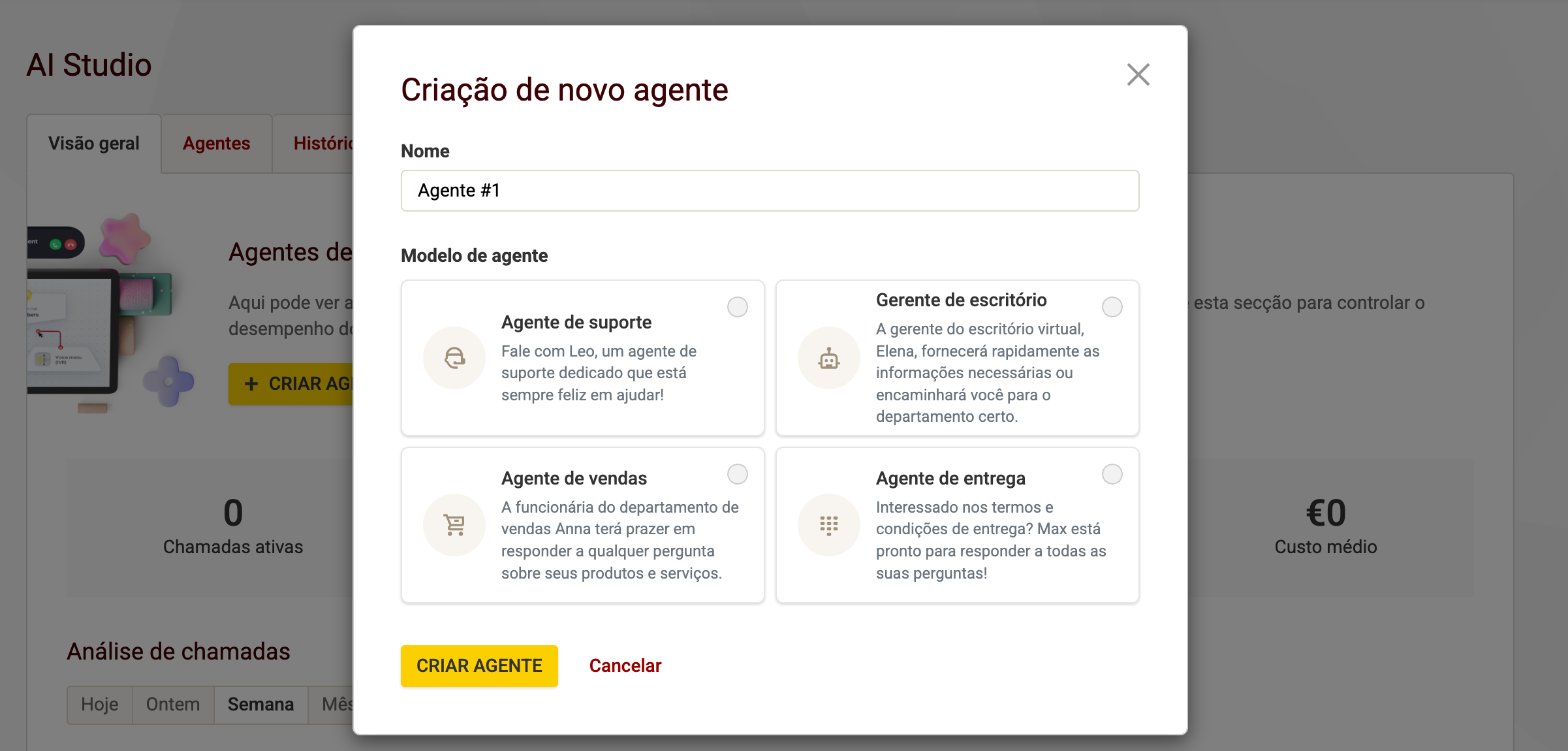 Criação de um novo agente