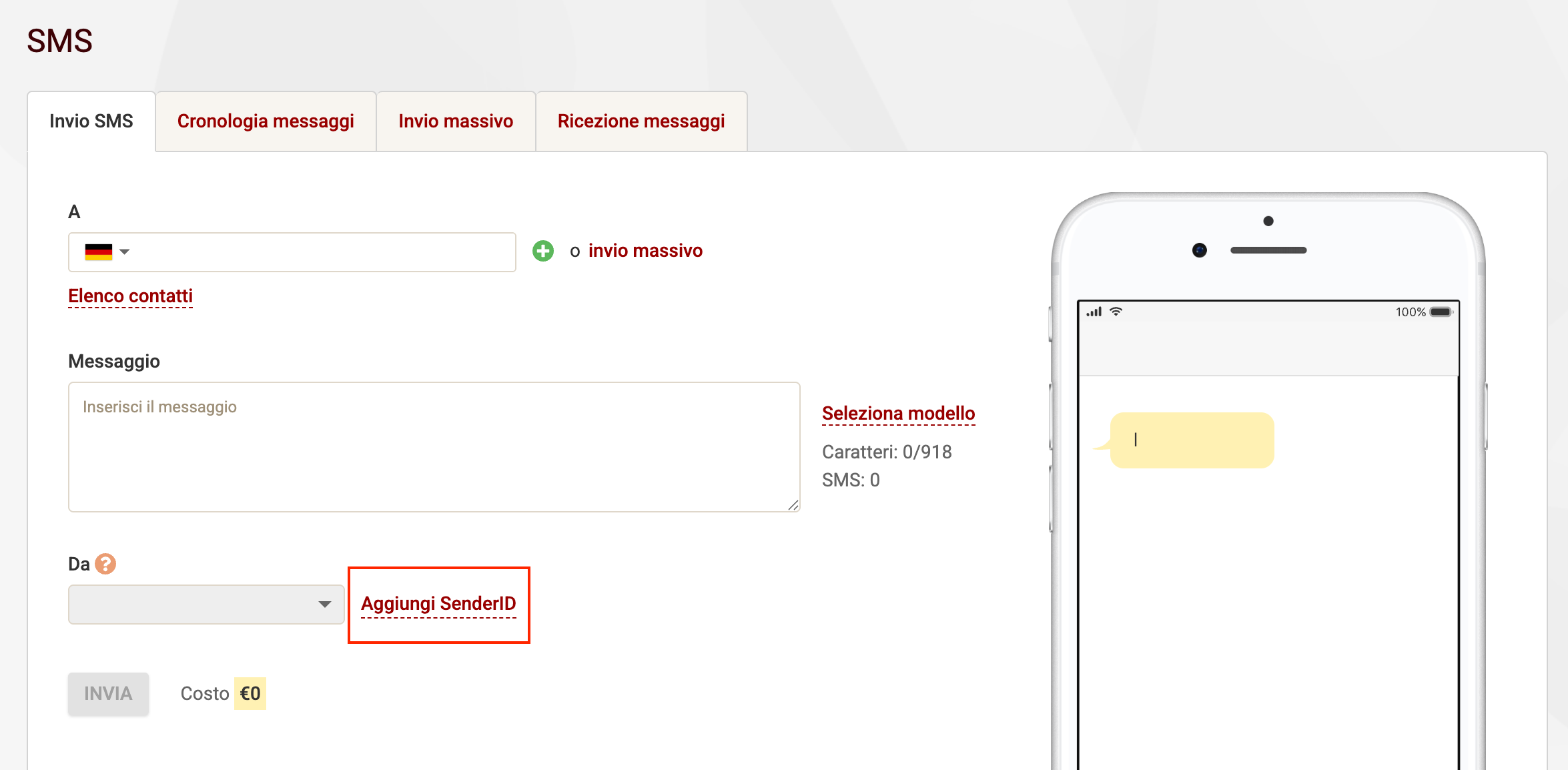 Aggiungere SenderID