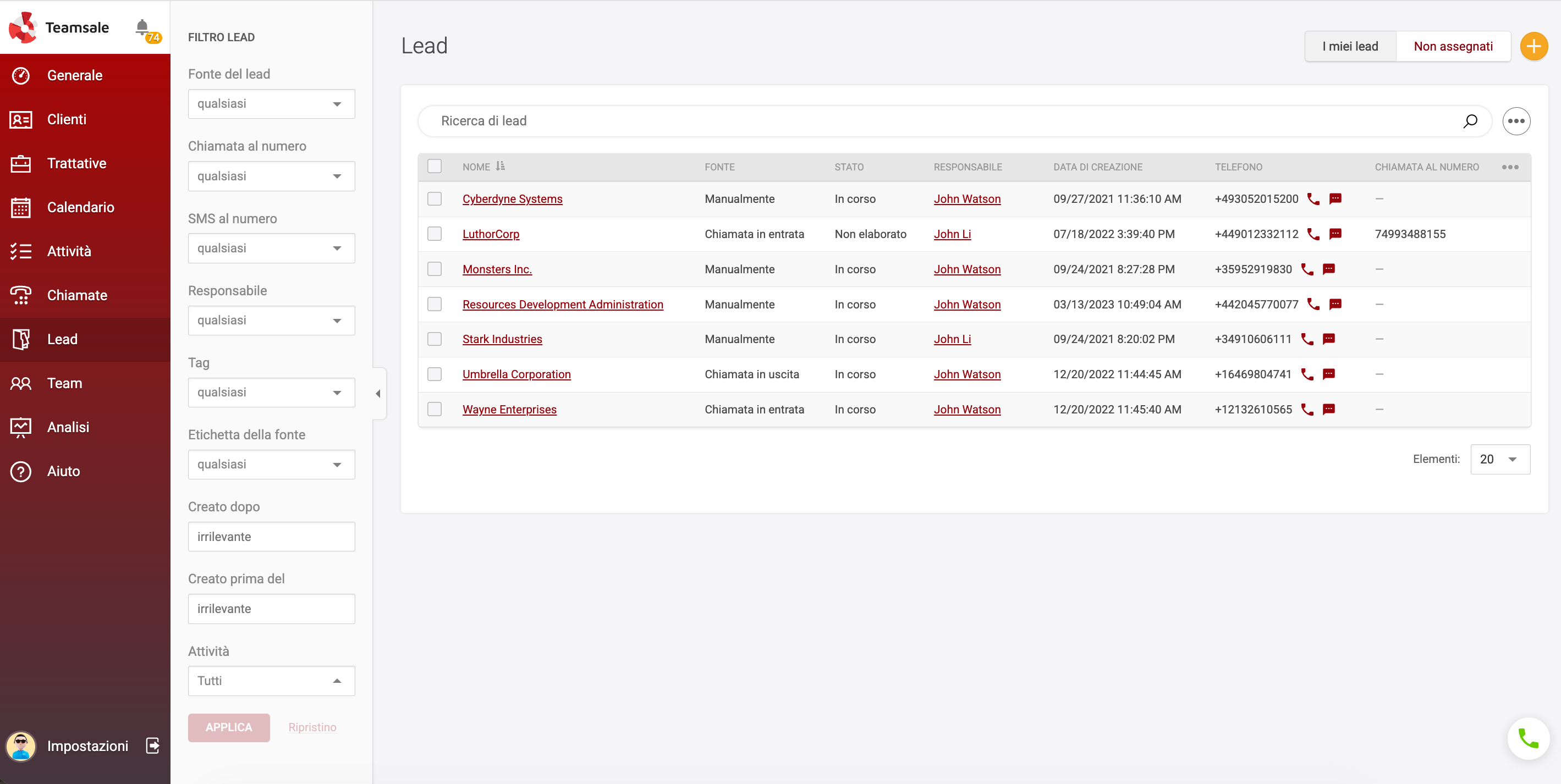creare un nuovo lead