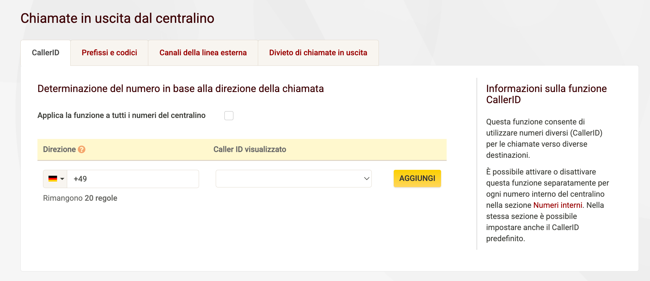 CallerID by destination