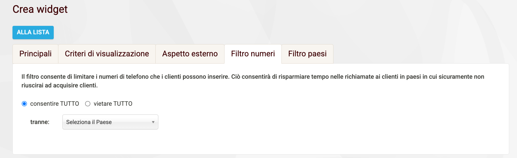Filtro numeri
