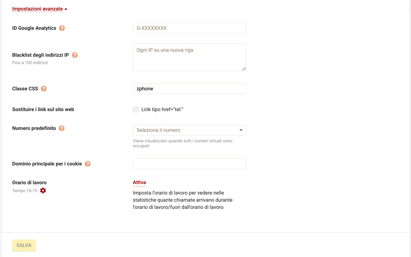 Call tracking Configurazione Analisi