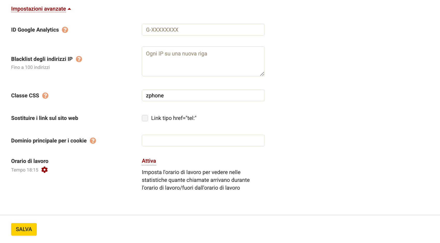 Call tracking Configurazione Analisi
