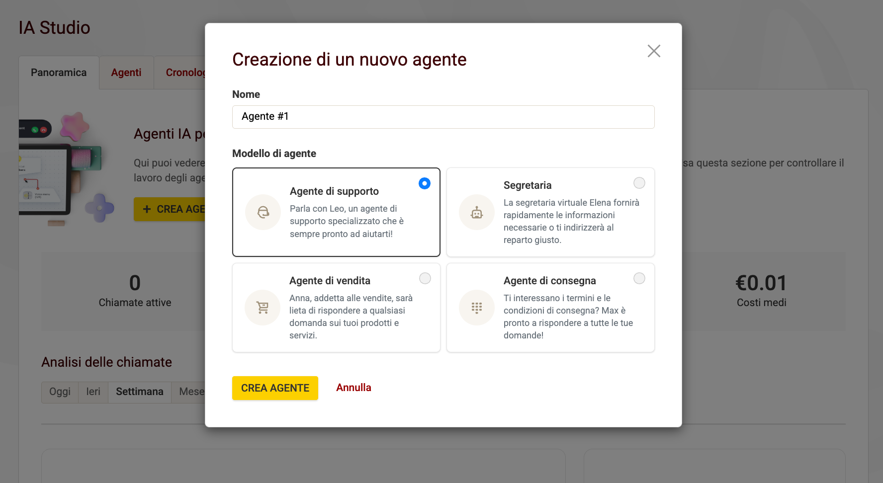 Creazione del nuovo agente