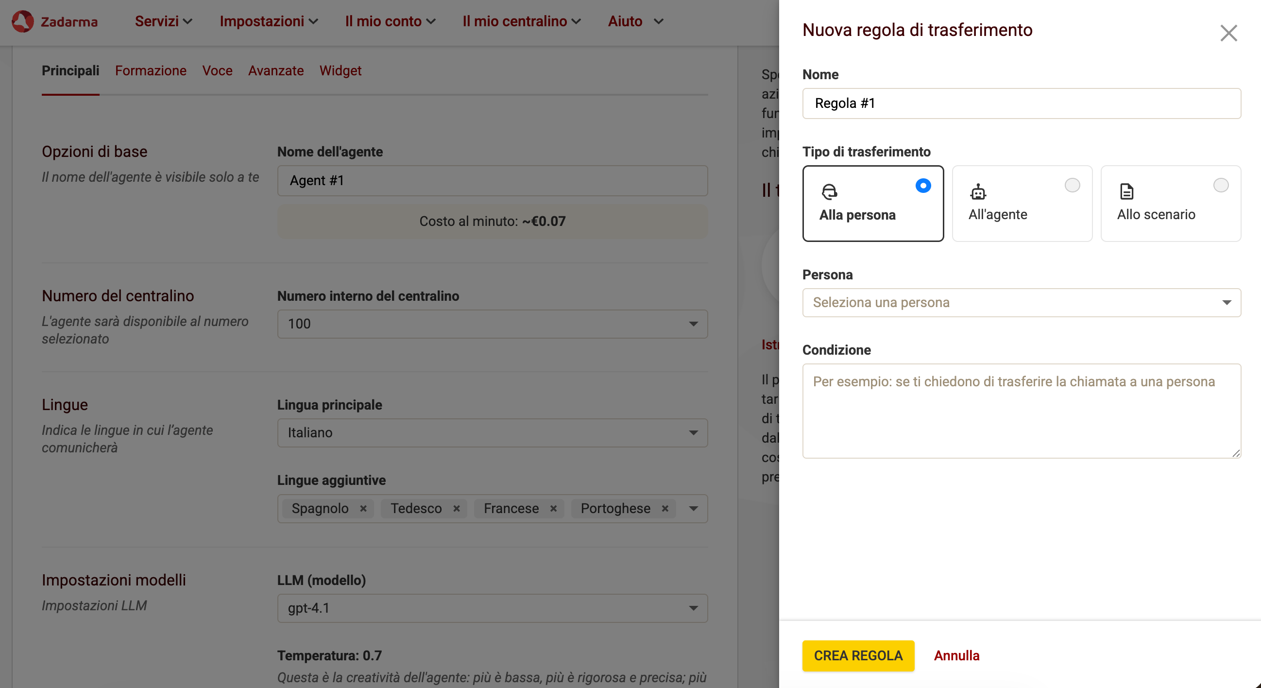 Regola di trasferimento della chiamata