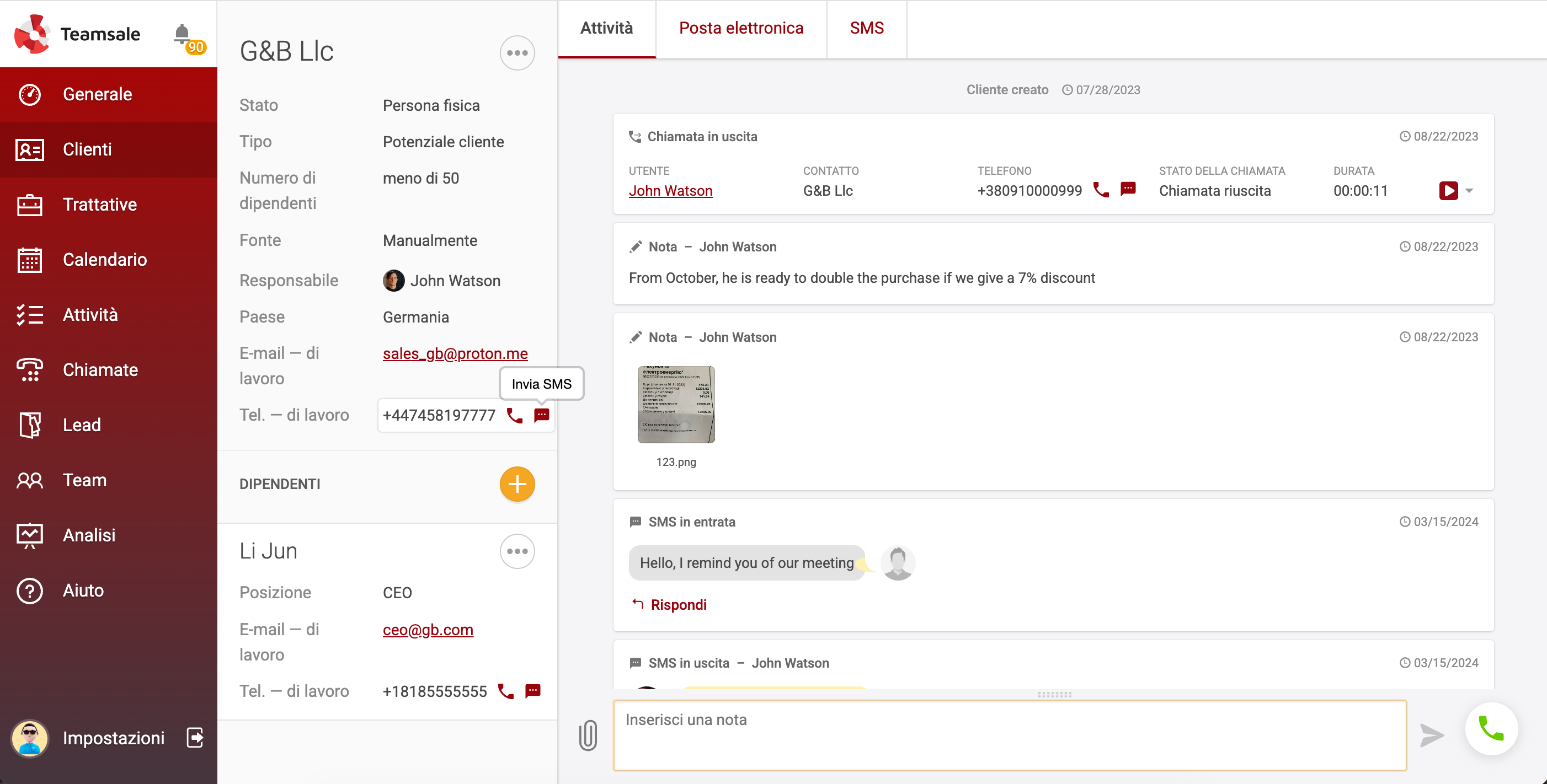 Scheda clienti Teamsale CRM