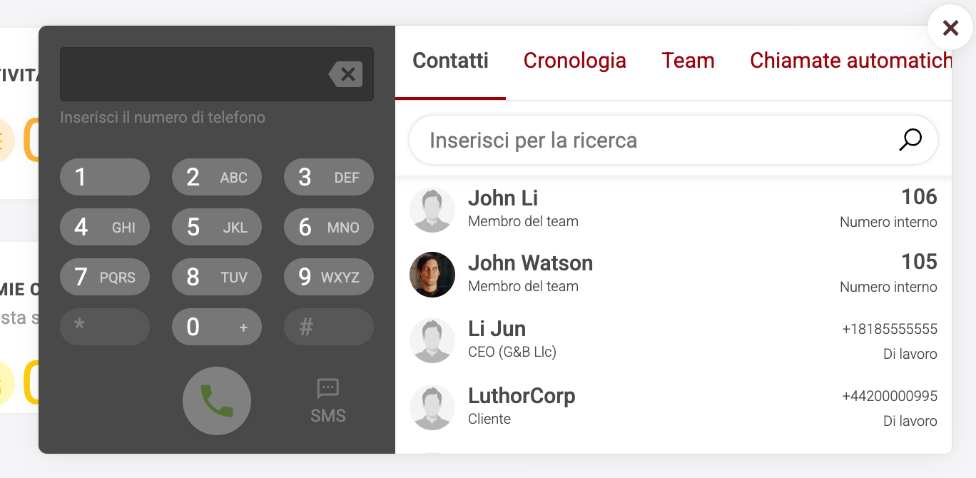 Widget per le chiamate teamsale