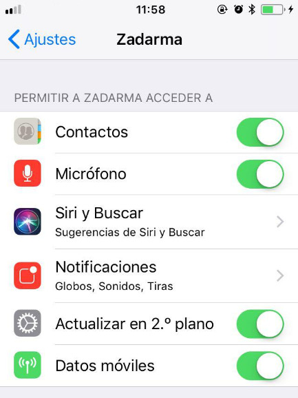 Zadarma para iOS ajustes - ajustes