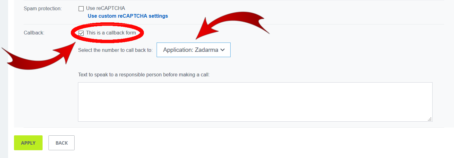 Application Zadarma Callback