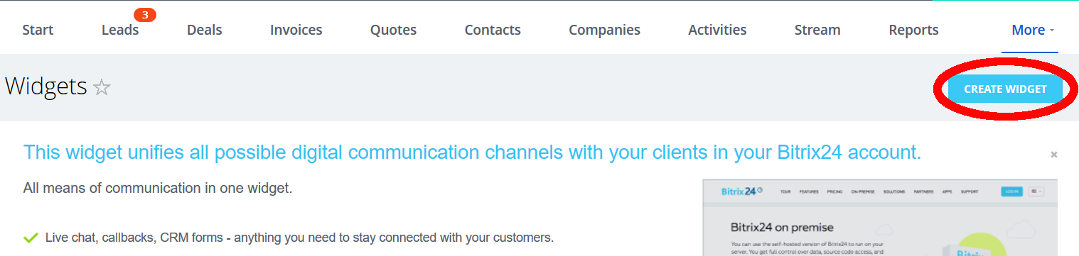 Widget del sito Bitrix24