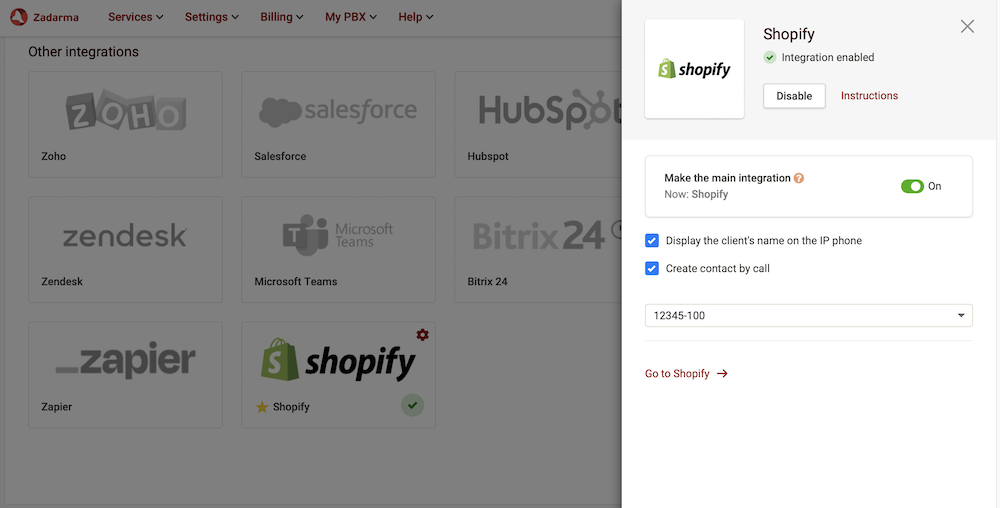 Shopify extension number