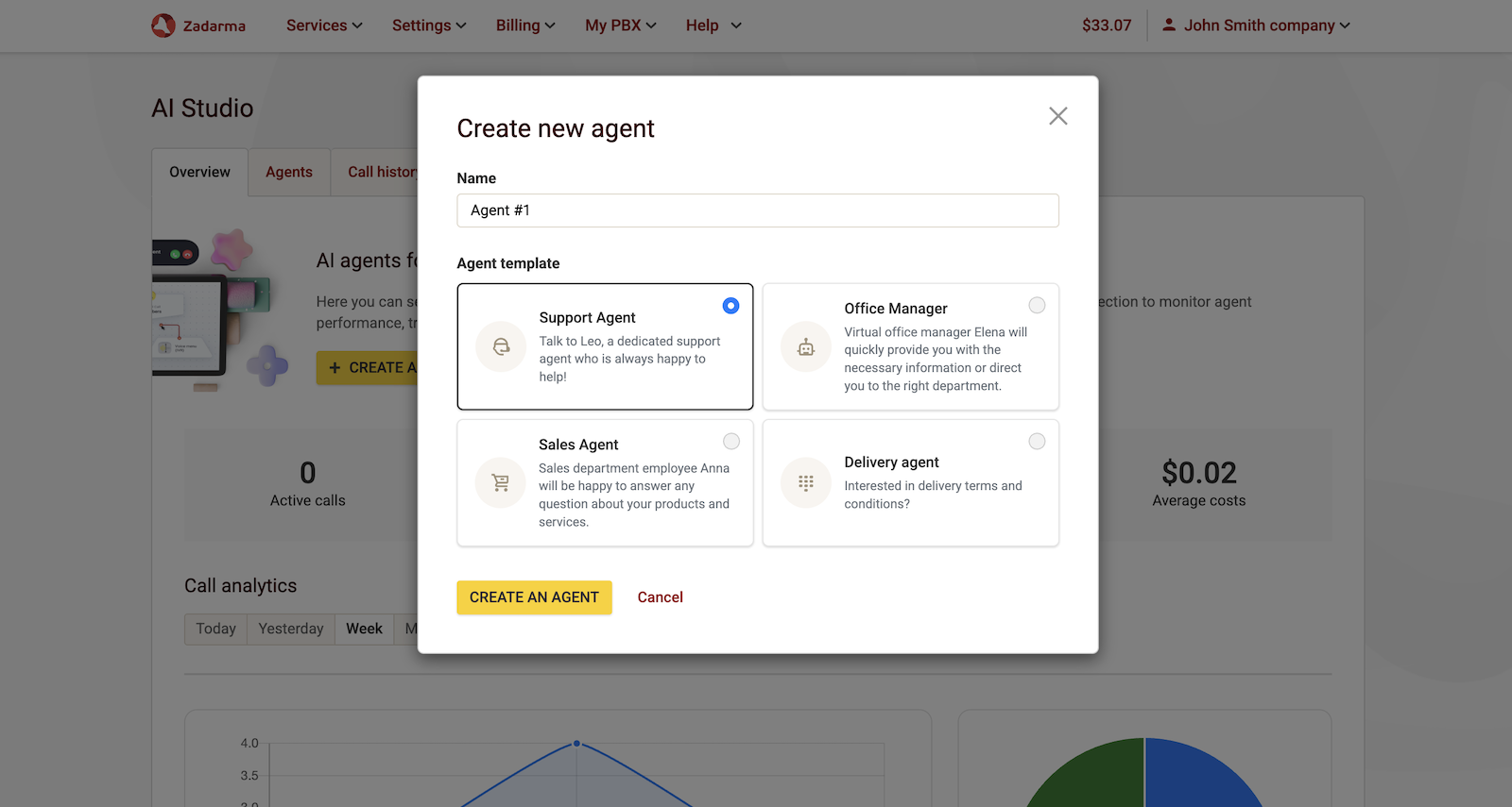 Creating new agent