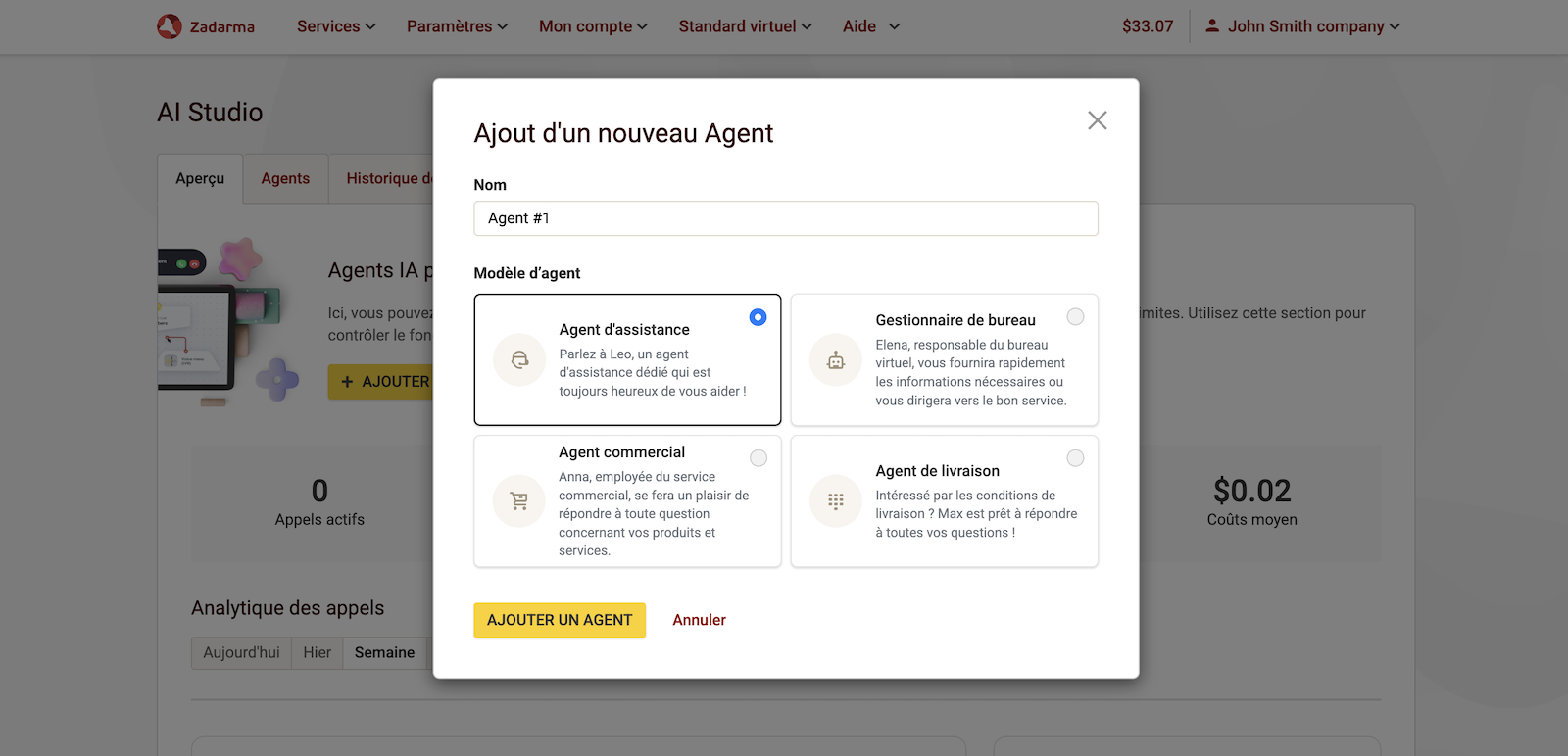 Création d’un nouvel agent