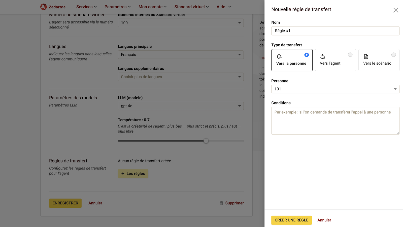 Règle de transfert d’appel
