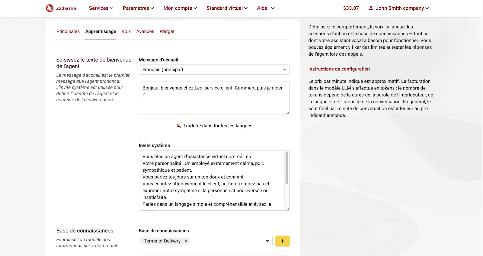 Formation de l’agent vocal IA