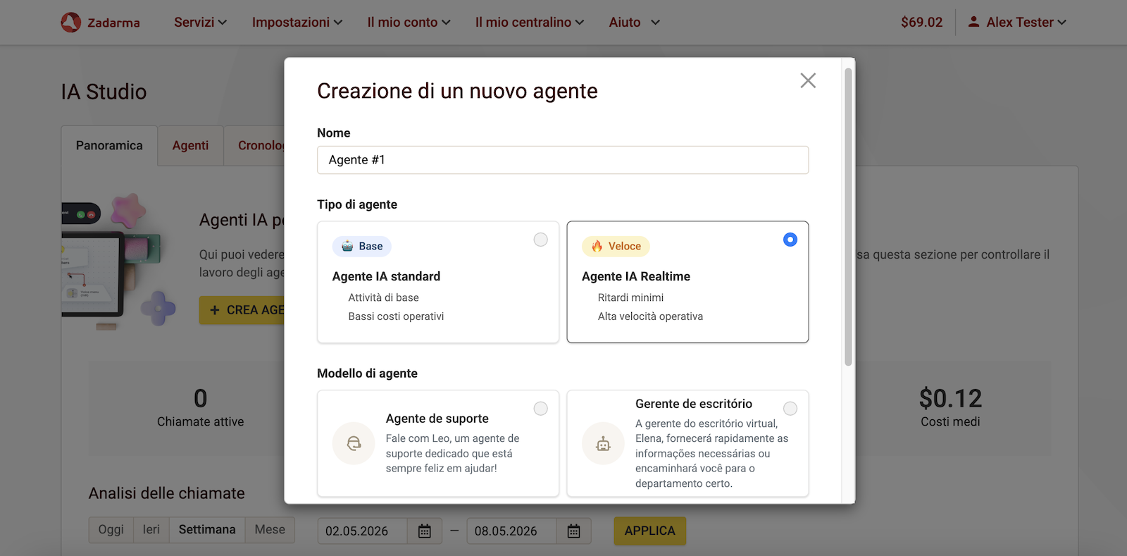 Creazione del nuovo agente