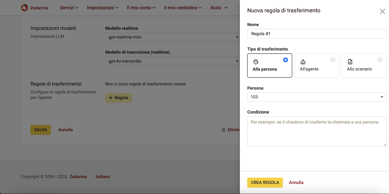Regola di trasferimento della chiamata