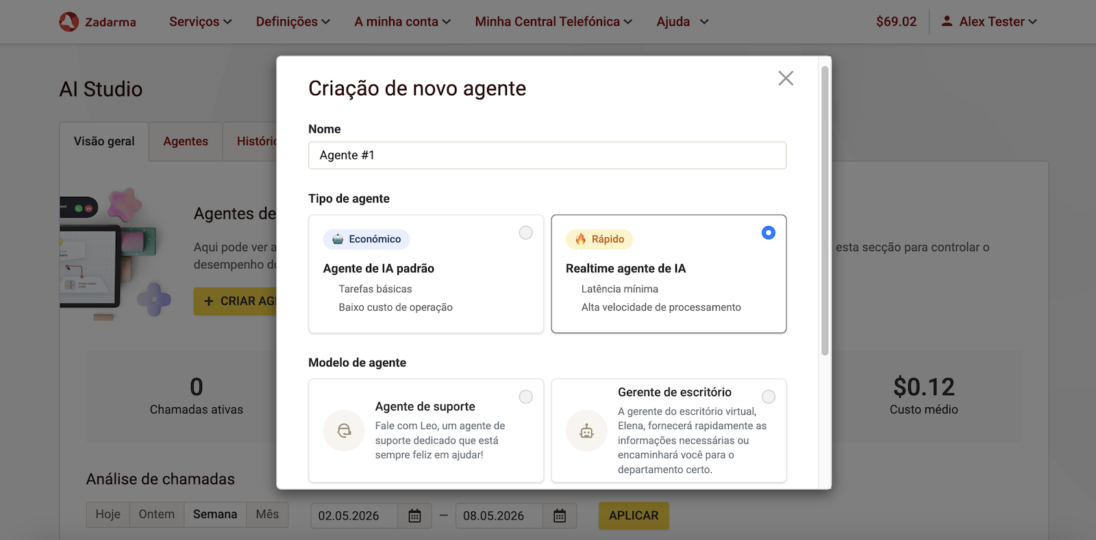Criação de um novo agente