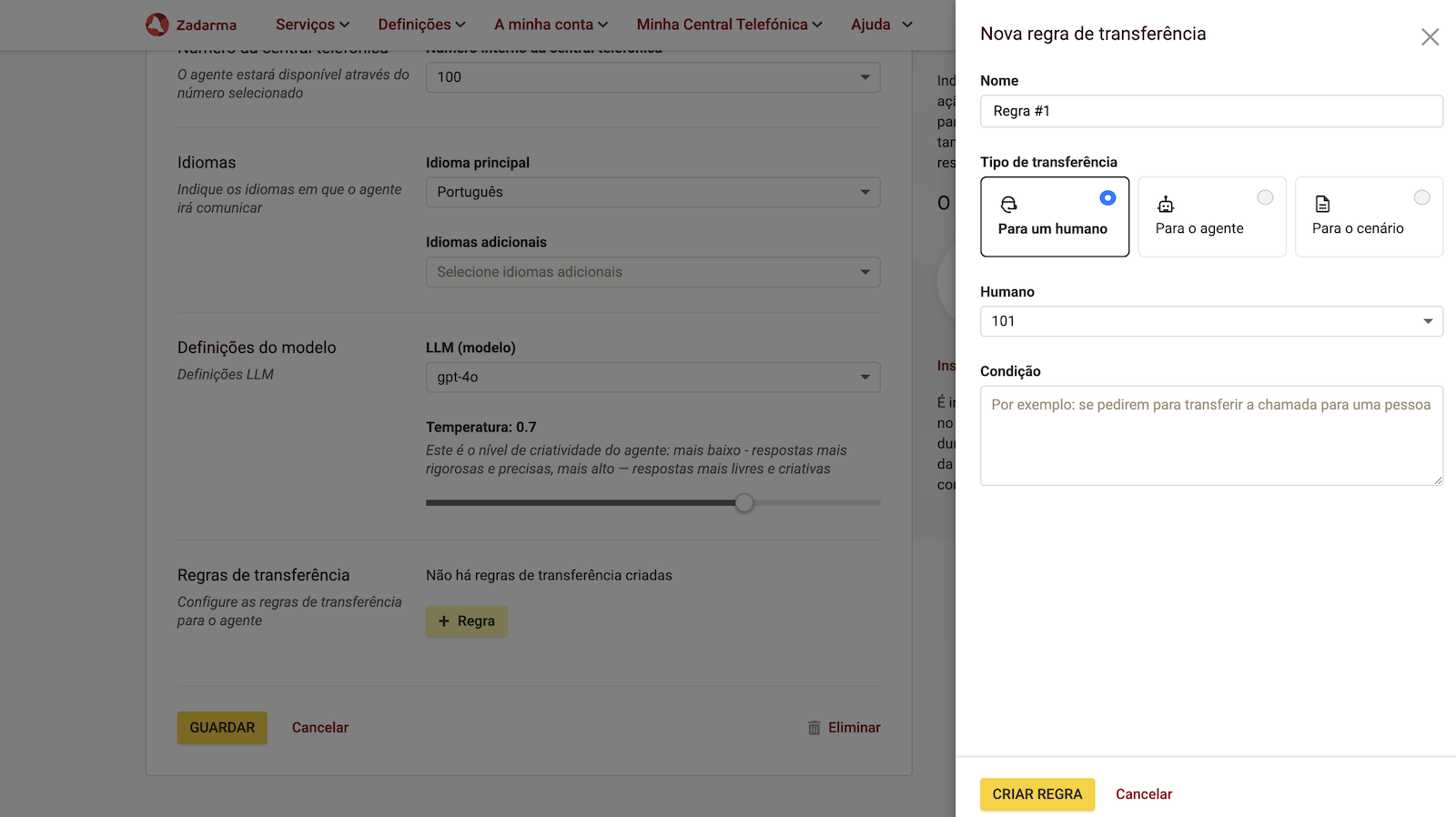 Regra de transferência de chamada